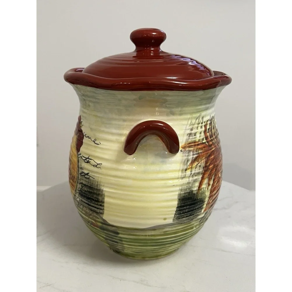 Le Rooster Canister Farmhouse Country Chic Cottagecore‎ Primitive Cookie Jar 10